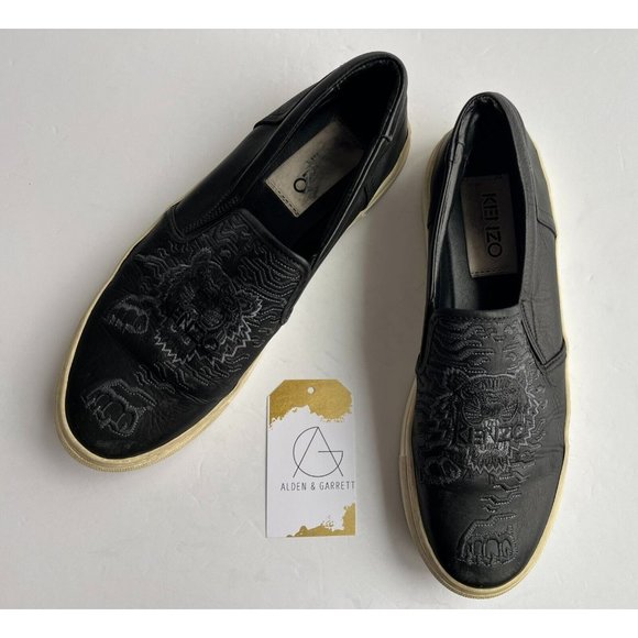 KENZO Black Tiger Embroidered Slip On Flats, Size 8 (US) 38 (EU) - Picture 1 of 11